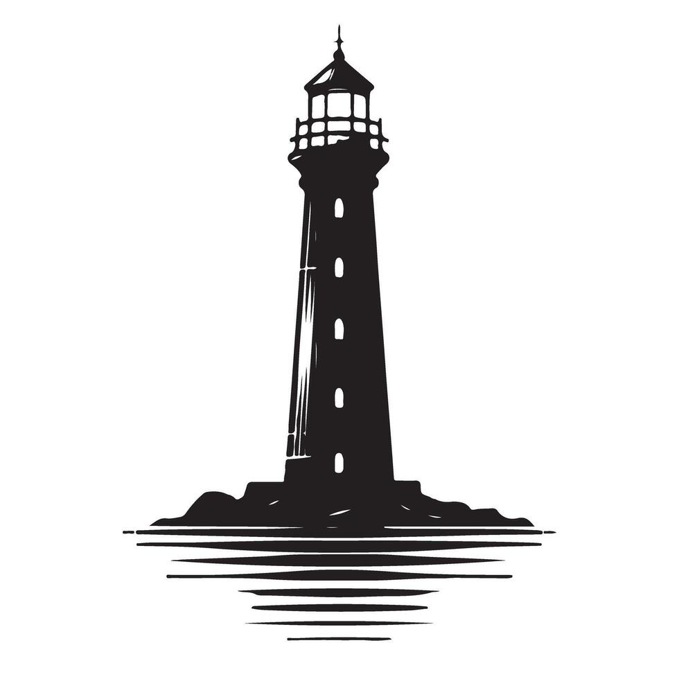 Majestic Lighthouse Illustration Guiding Light Through Coastal Waters vector