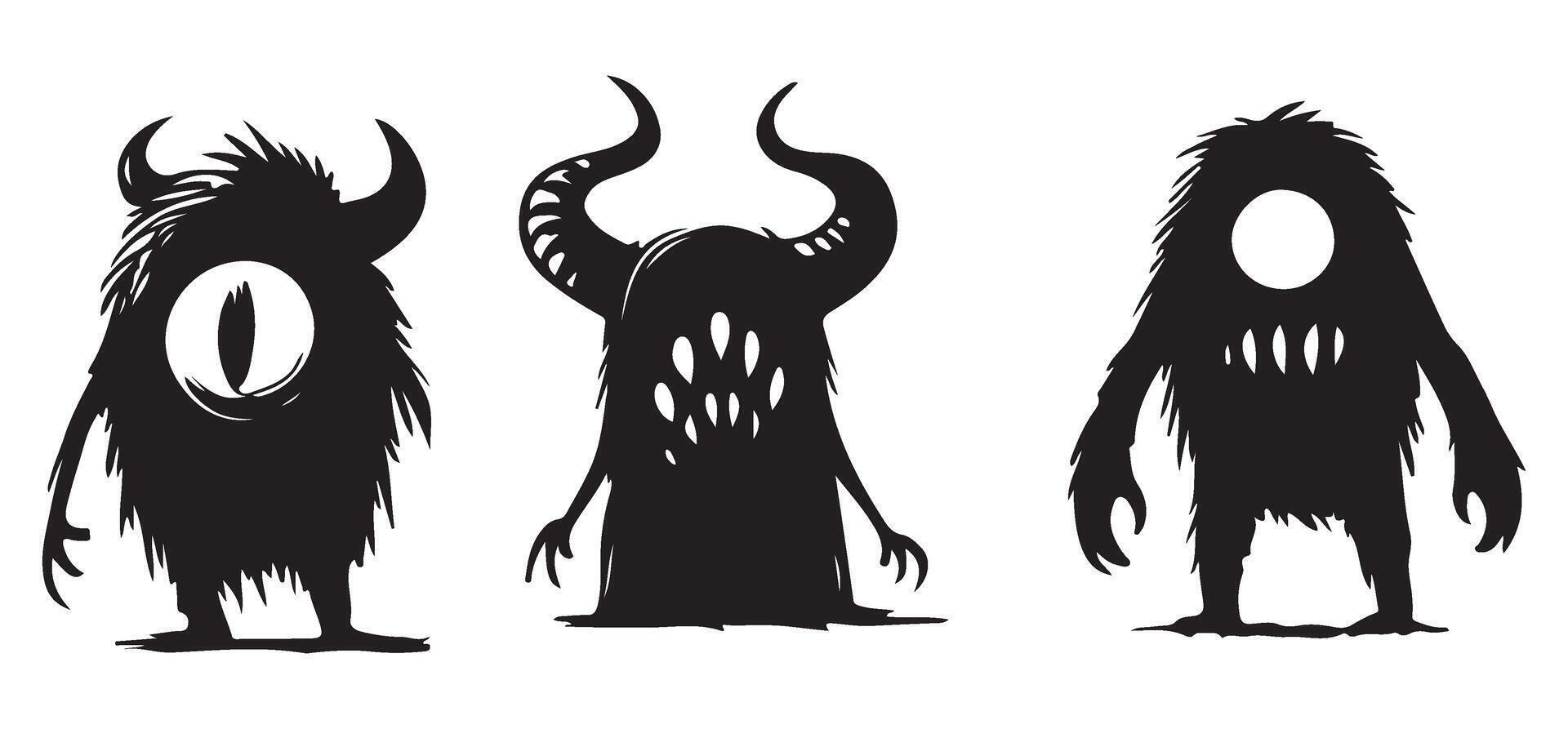 Silhouette Monster Silhouettes A Trio of Illustration Designs vector