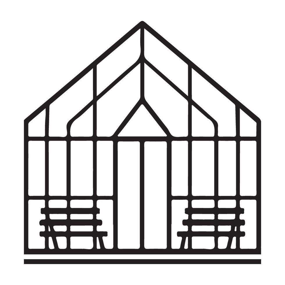 Minimalist Greenhouse Drawing Outline With Benches Interior Design vector