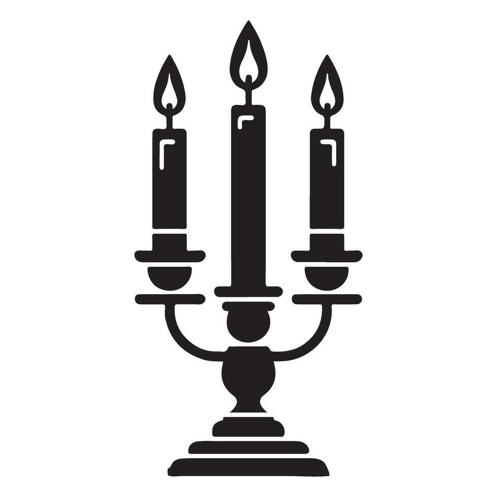 Candelabra Silhouette Illustration with Three Burning Candles Decorative Lighting vector