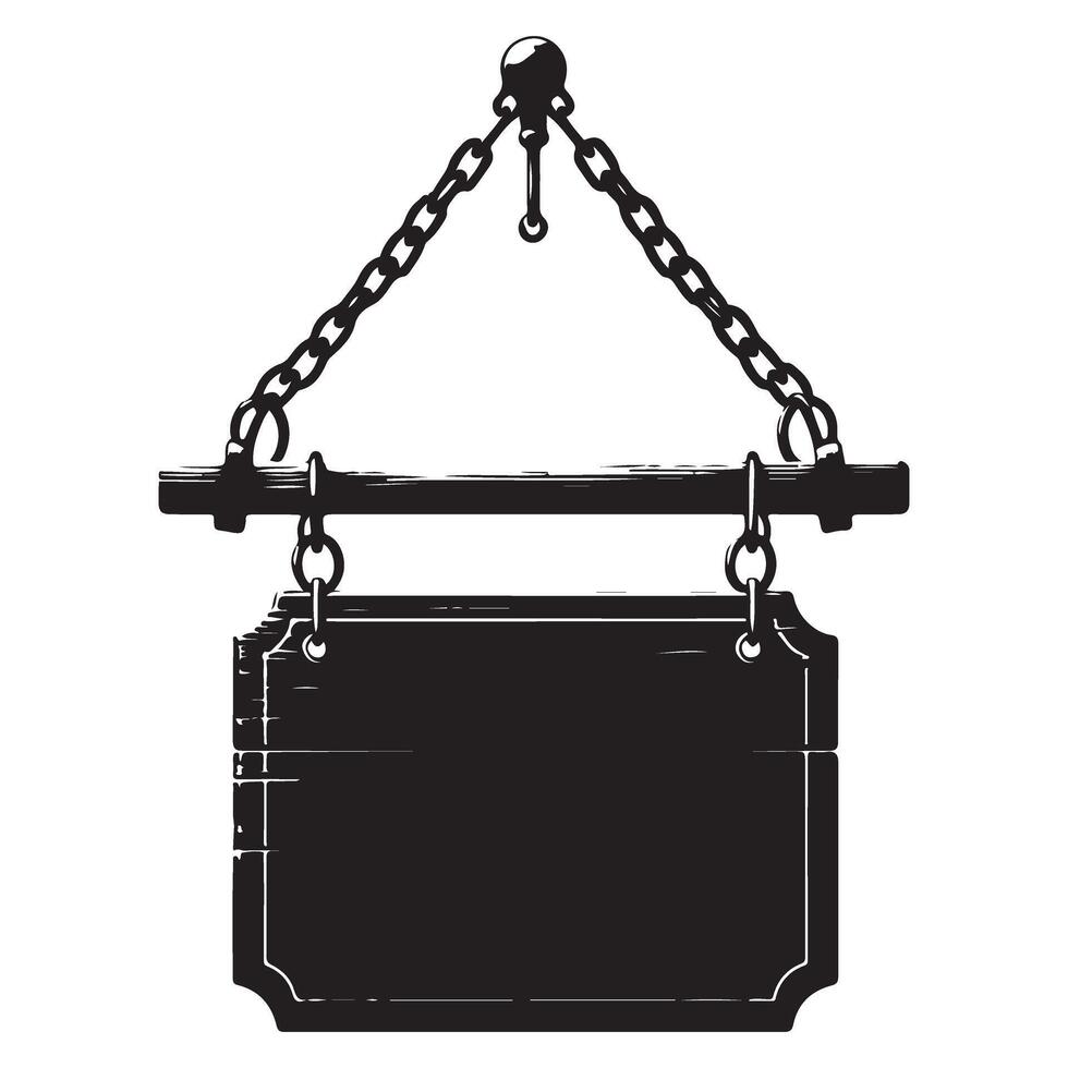 Silhouette Vintage Hanging Wooden Signboard with Chains Graphic vector