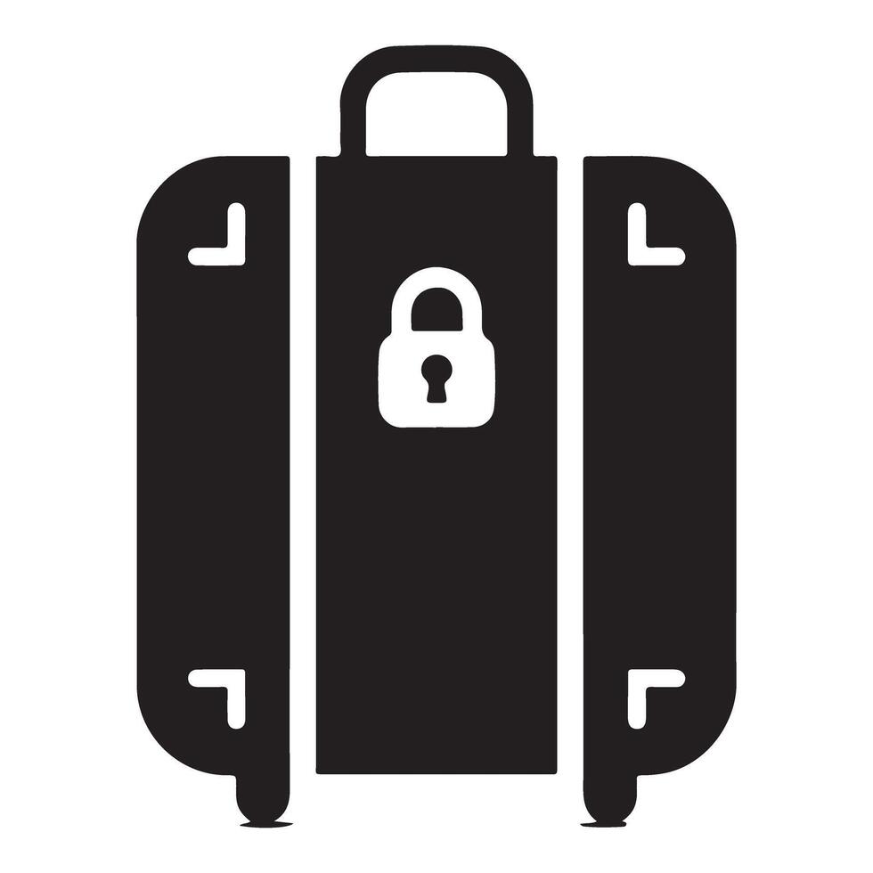 Secured Black and White Suitcase Silhouette For Travel and Security vector
