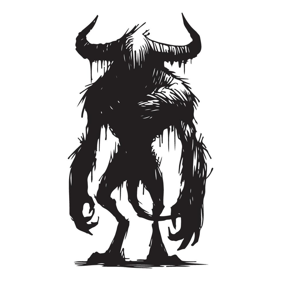 Silhouette of a Scary Monster Illustration with Horns and Claws vector