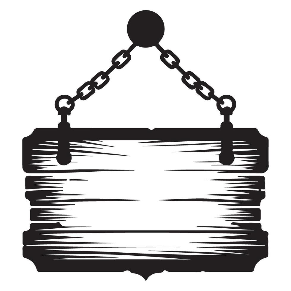 Vintage Black and White Hanging Wooden Sign A Rustic Silhouette vector