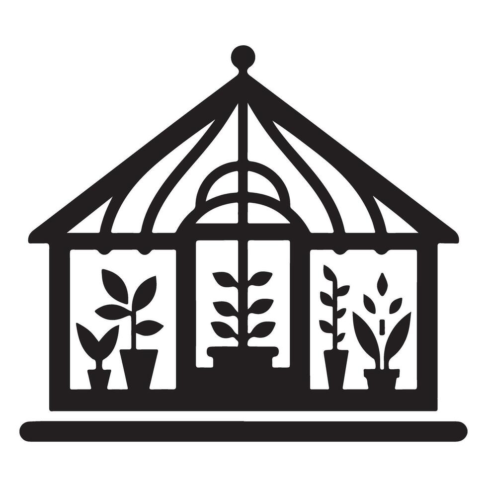Greenhouse Silhouette Illustration Botanical Garden Plant Cultivation Conservation Design vector
