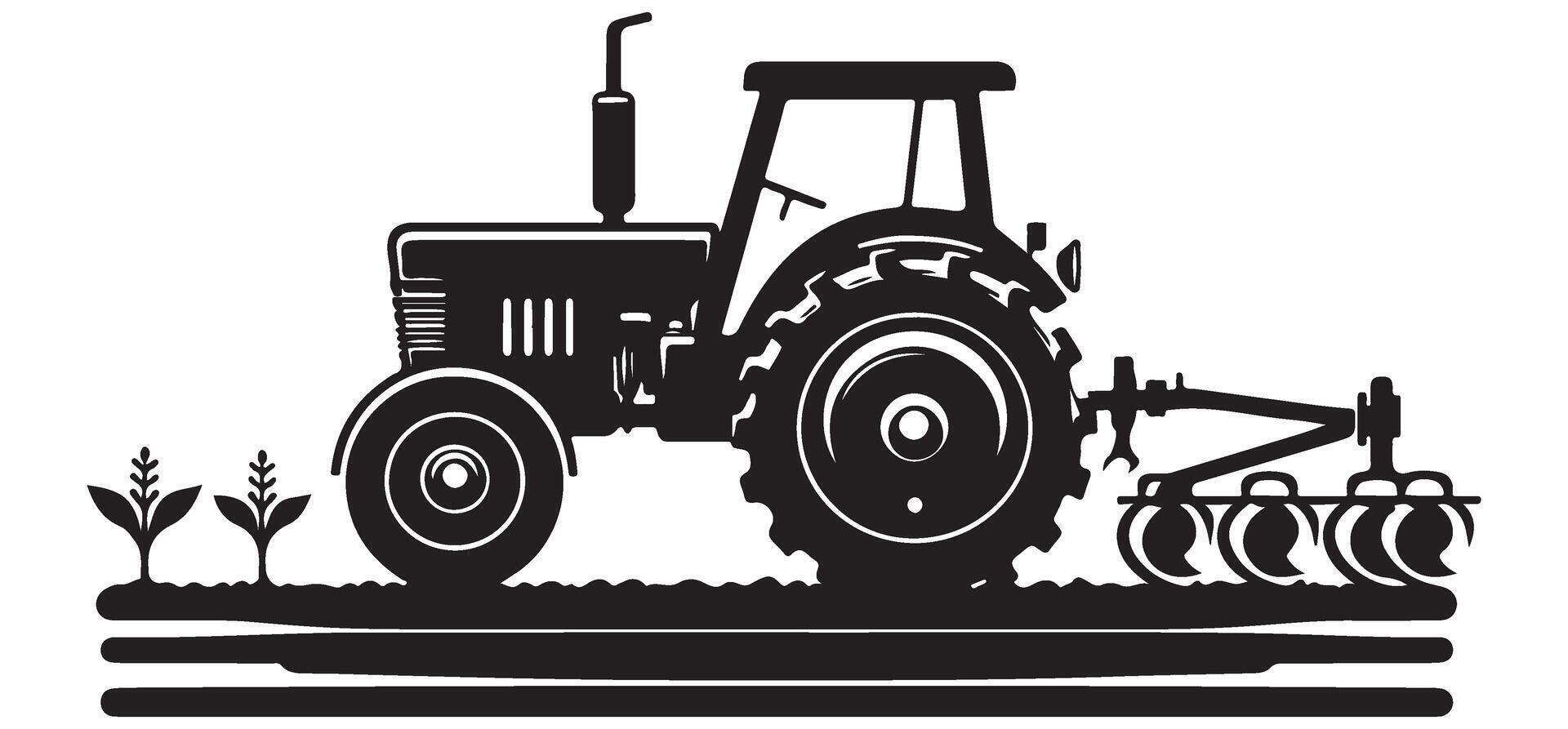 Agricultural Tractor with Plow Illustration Silhouette Farming vector