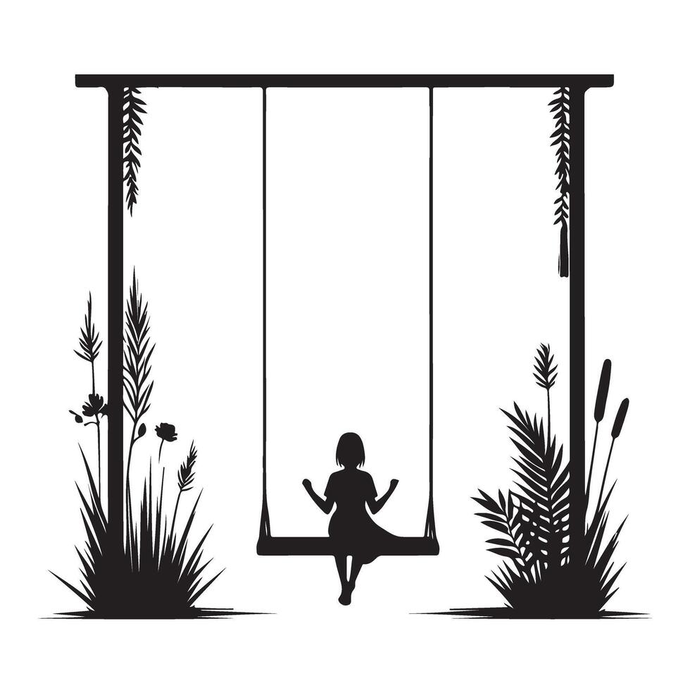 Girl on Swing Illustration Serene childhood scene artwork design vector