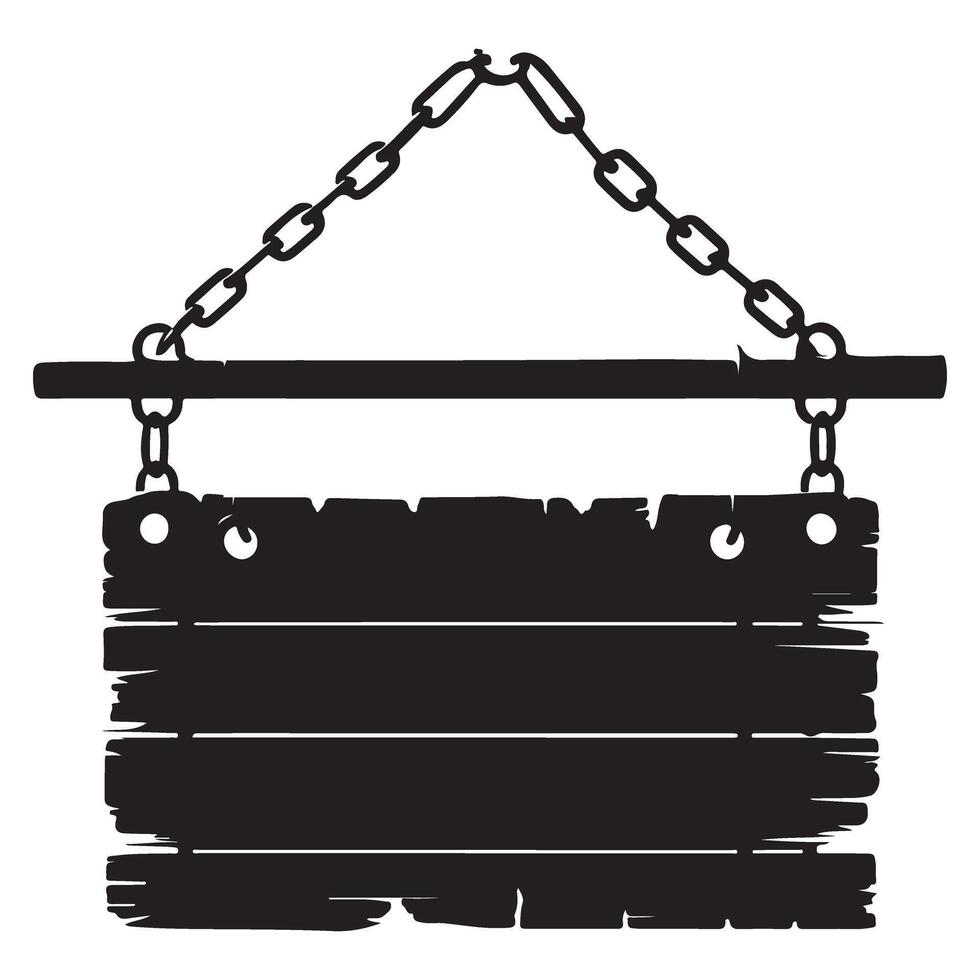 Rustic Wooden Sign Board Hanging from Chain Illustration vector