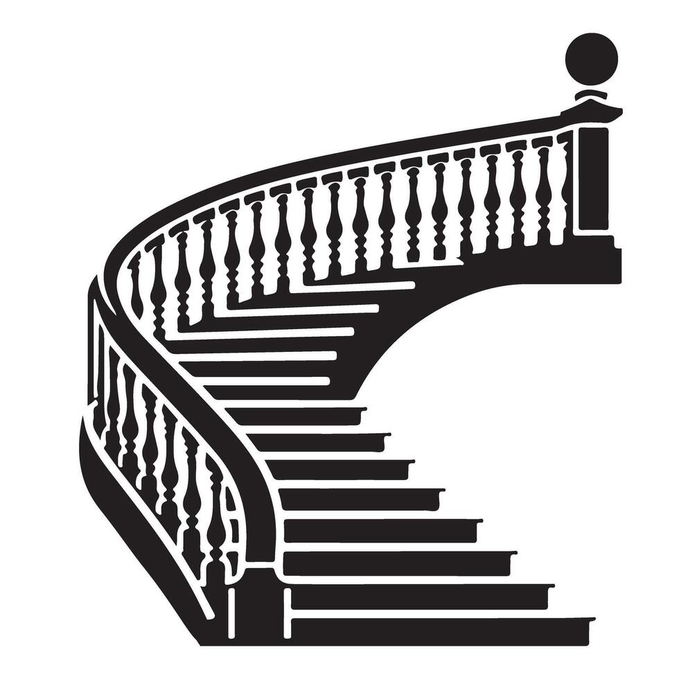 Elegant Curved Staircase Silhouette Illustration With Spindles Art vector