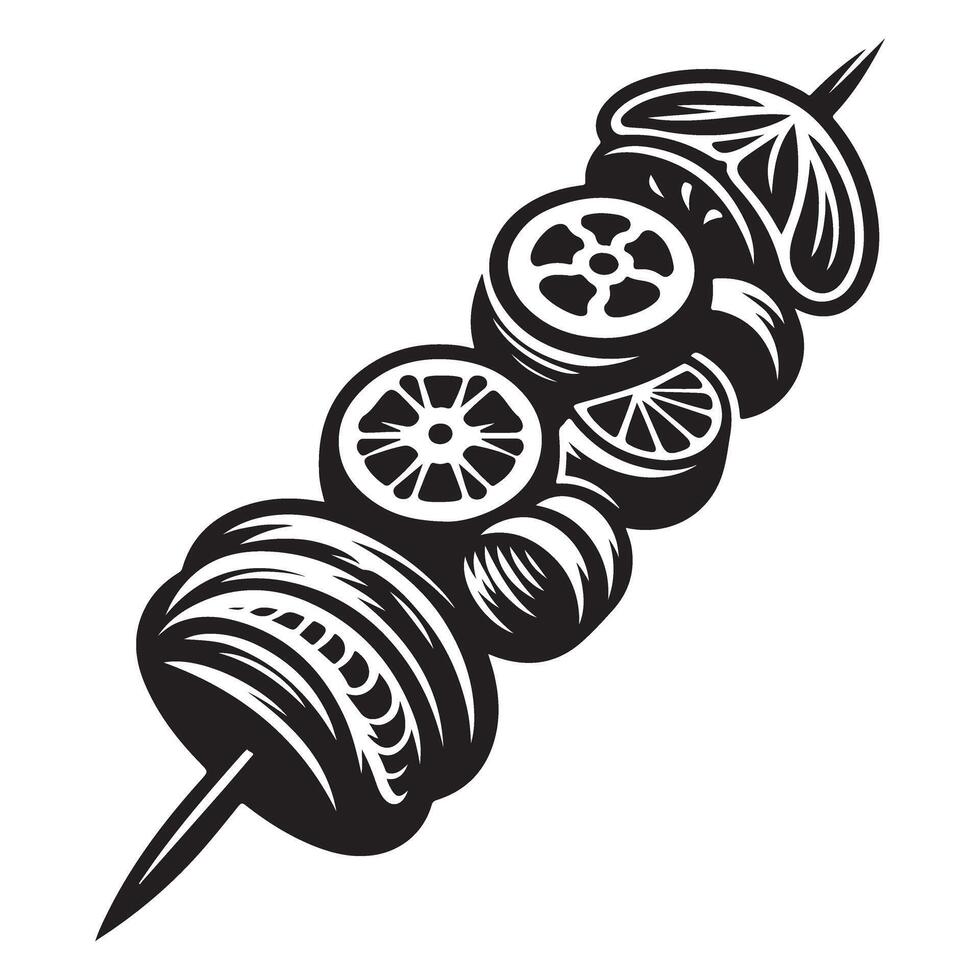 Vegetable and Meat Skewer Food Illustration Detailed Image vector
