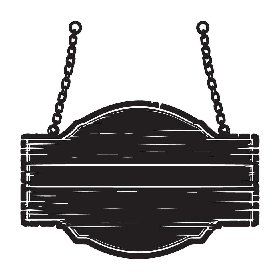 Rustic Wood Sign Silhouette Hanging From Chains Design vector