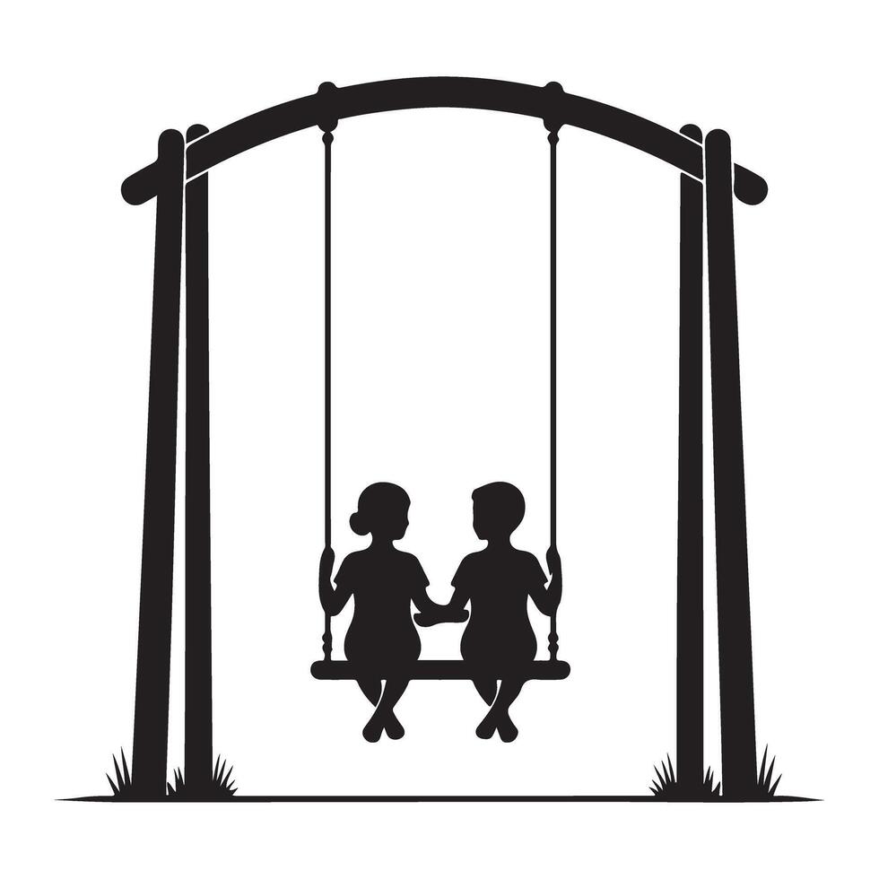 Silhouette Illustration of Kids Enjoying a Relaxing Swing Ride Together vector