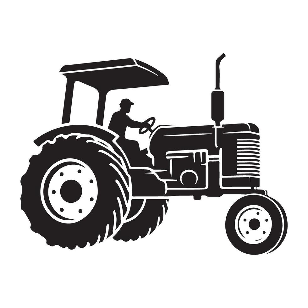 Tractor Illustration Silhouette with Driver Agricultural Farming Machine vector