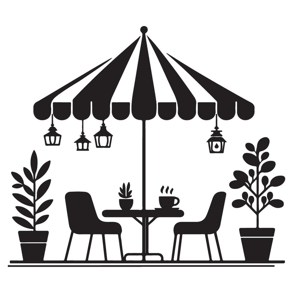 Cafe Terrace Illustration Black Silhouette Image for Outdoor Seating vector