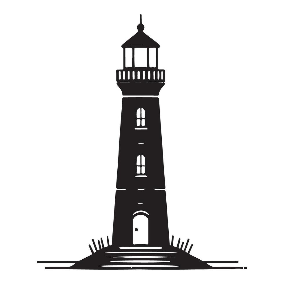 Silhouette of a tall lighthouse standing guard over the coastline vector