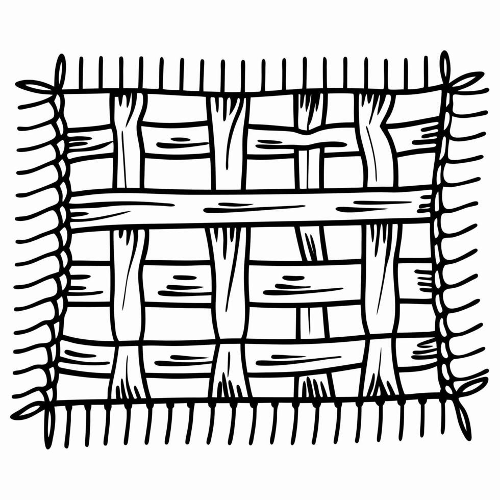 Handwoven basket design black and white sketch of craft, artwork, traditional weaving pattern vector