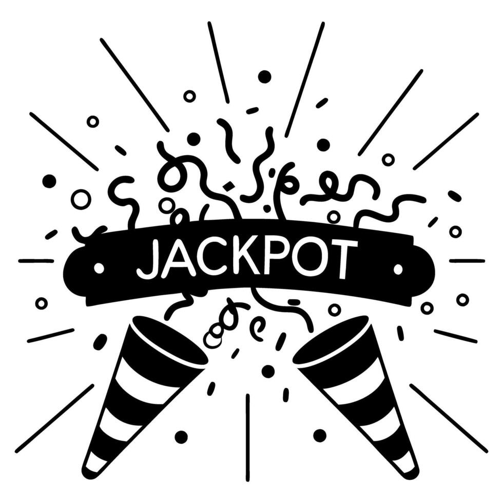 Burst of celebration with jackpot banner and confetti poppers vector