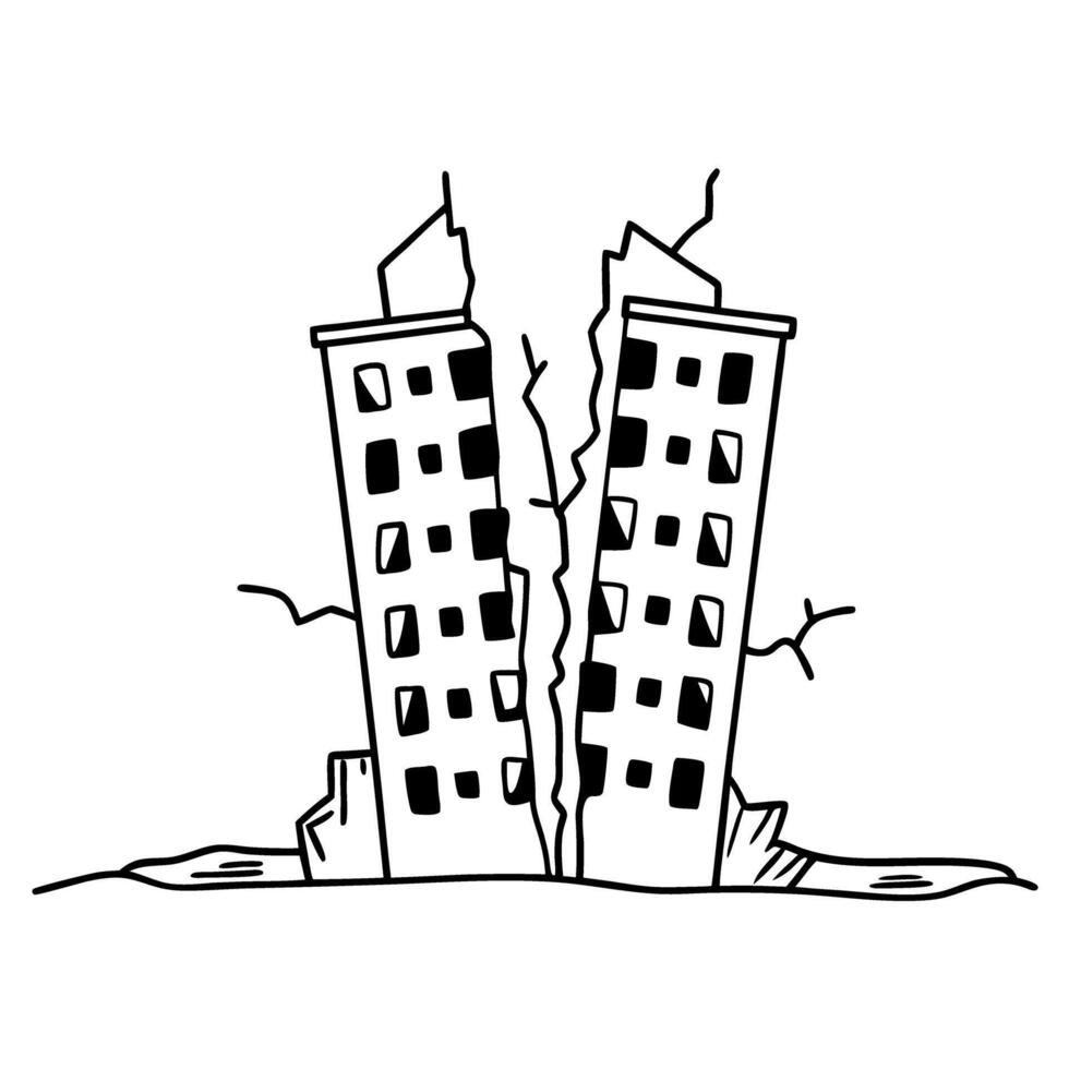 cracked skyscraper illustration damaged tall buildings, earthquake aftermath, disaster impact, urban destruction vector