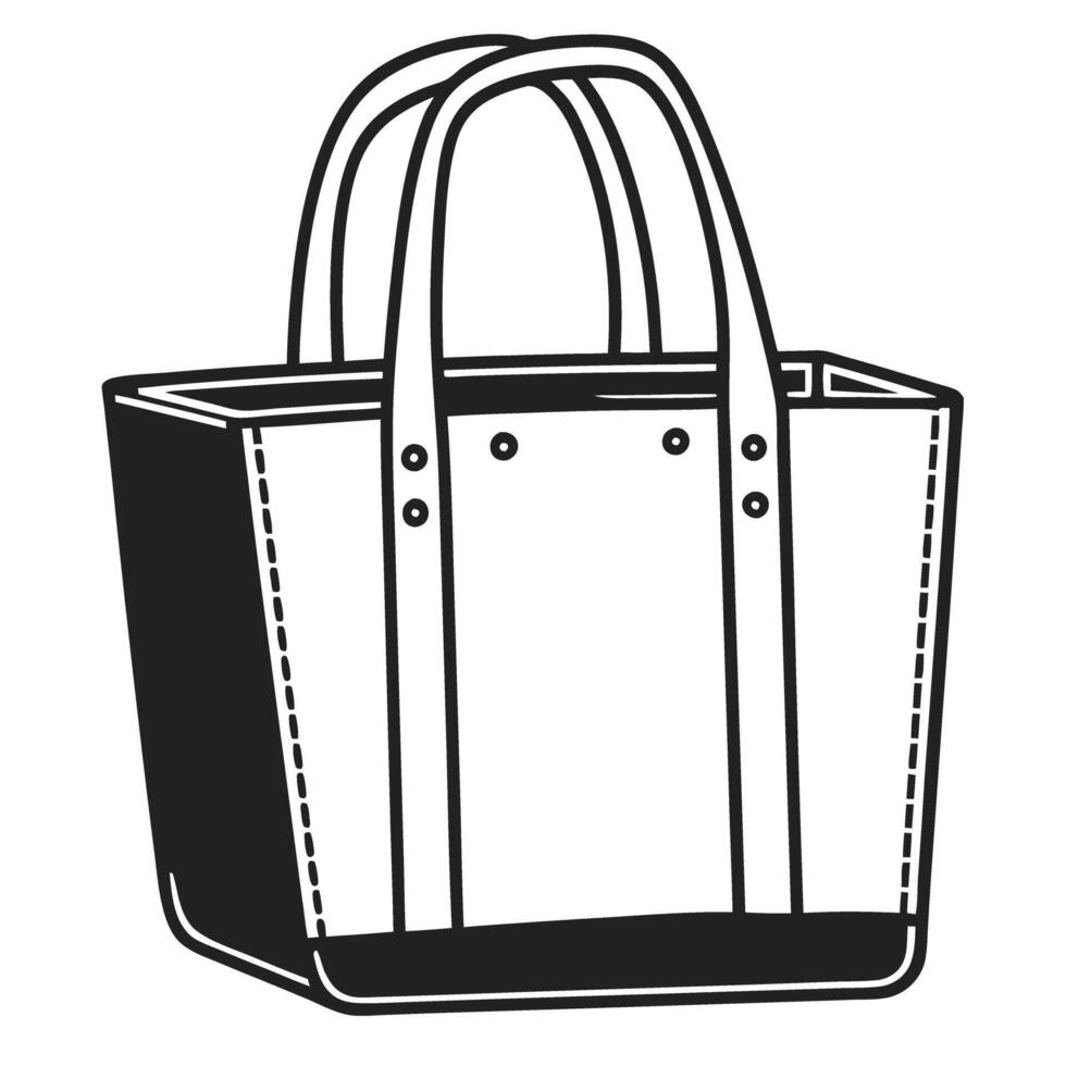 Classic tote bag outline graphic icon handbag, fashion accessory silhouette minimalist style, monochrome design, simple illustration vector