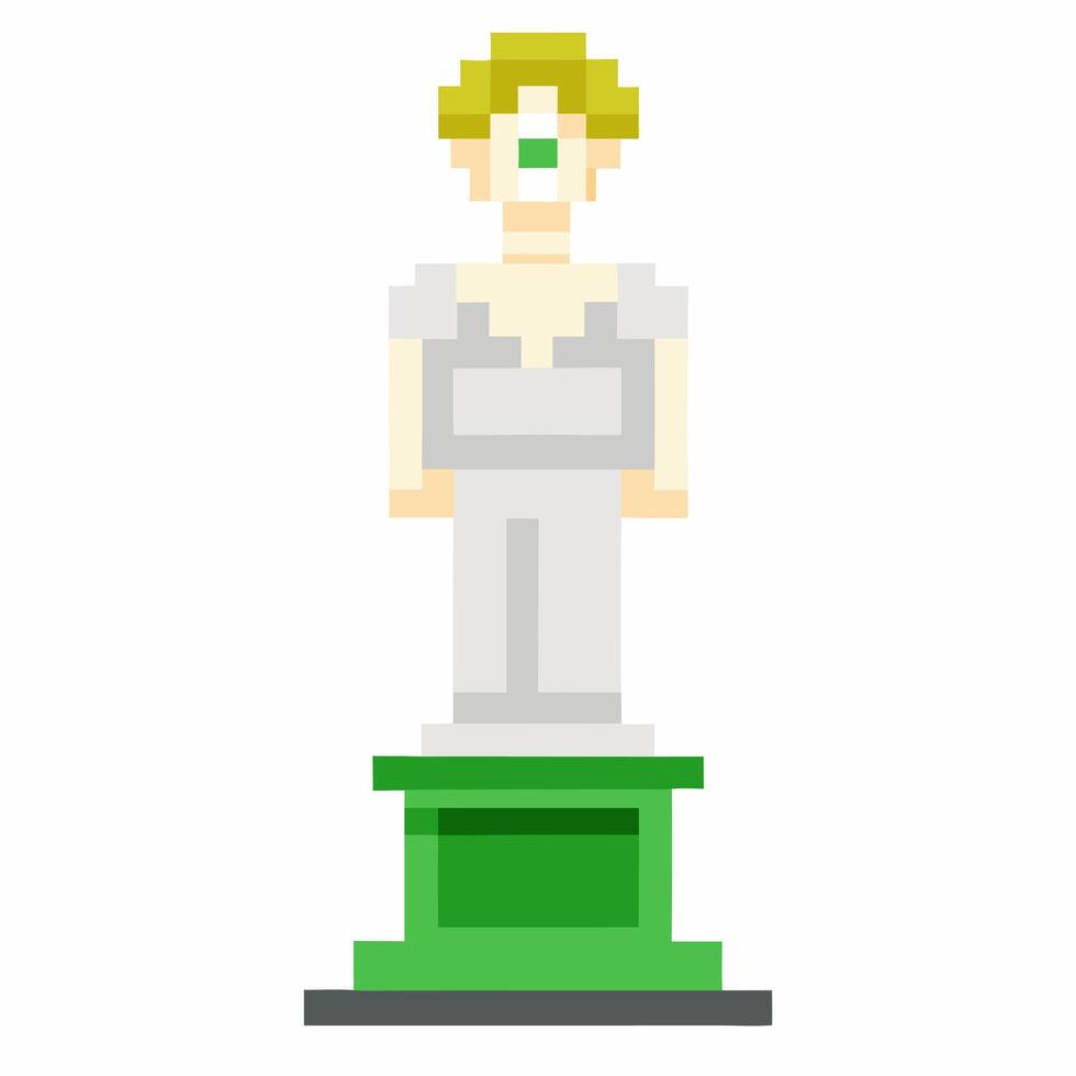 Pixel Art Woman Statue in Green Dress on Pedestal Illustration vector