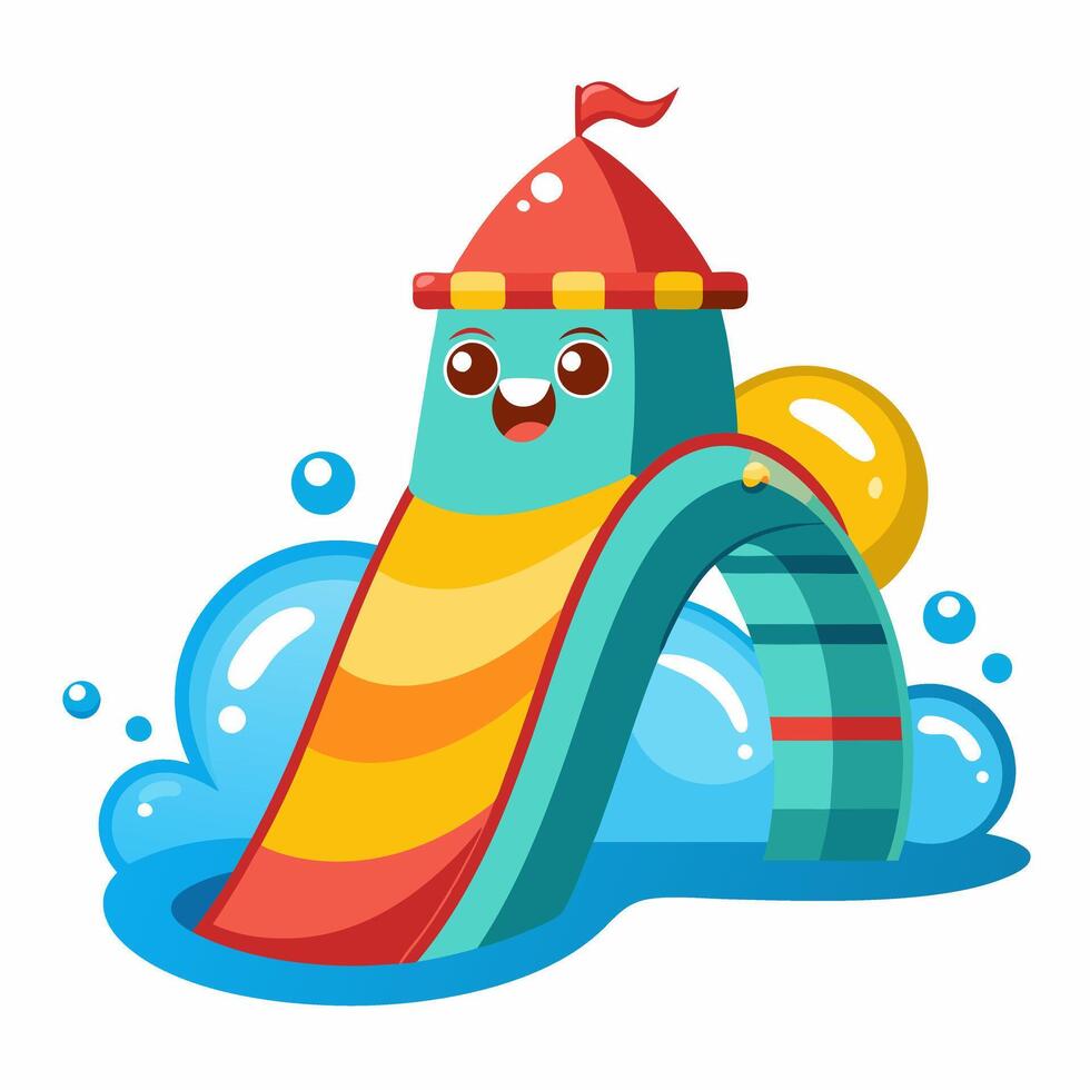 Colorful Cartoon Water Slide with Smiling Face and Fun Design for Kids Playgrounds vector