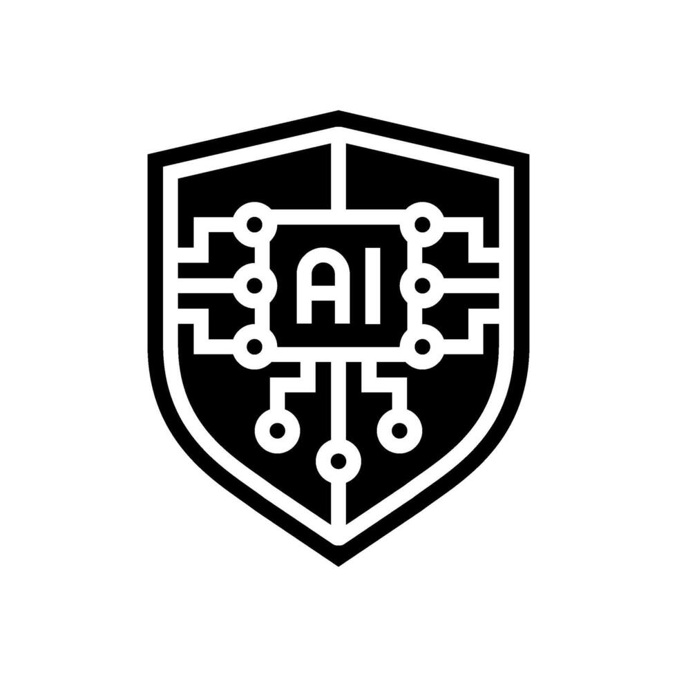 security shield with ai deep learning glyph icon illustration vector