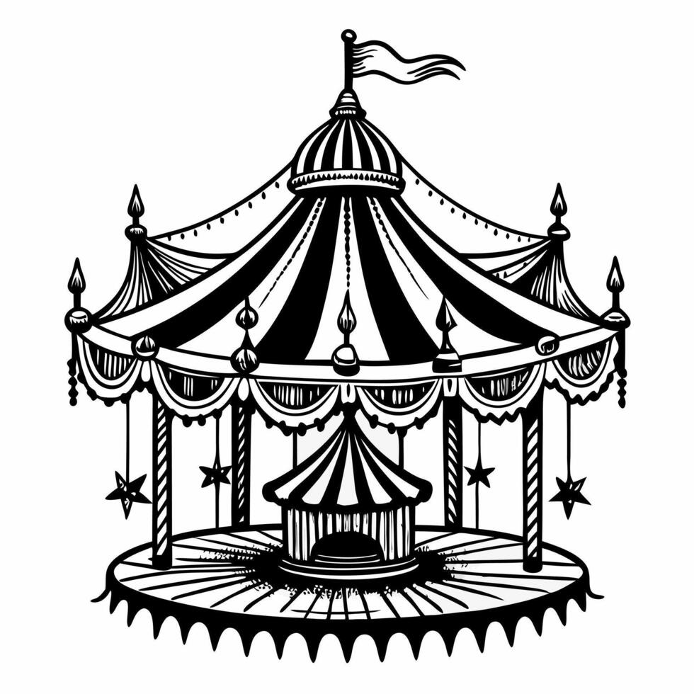 Vintage Carousel Illustration Black and White Circus Tent Design vector