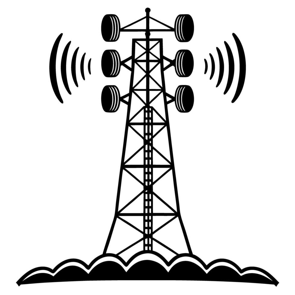 communication tower sending signals antenna symbol, wireless technology, information transmission icon vector