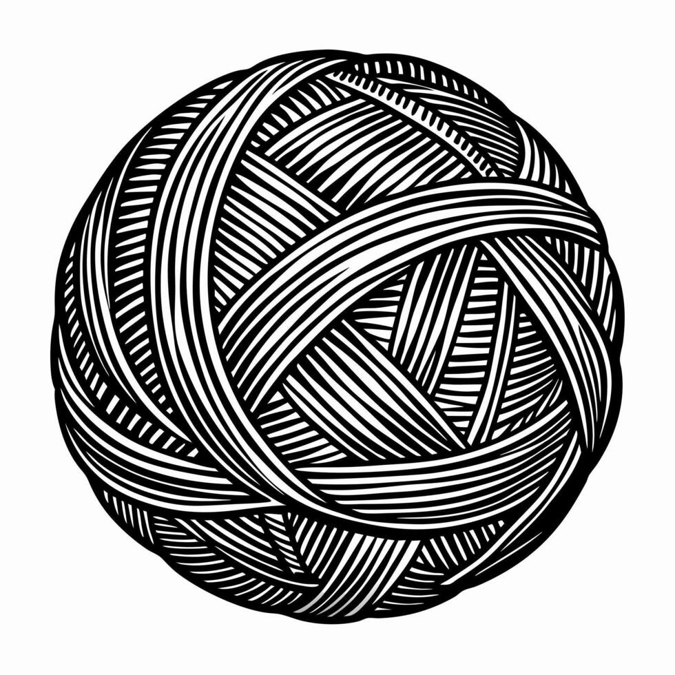 Hand Drawn Black and White Yarn Ball Illustration for Creative Projects vector