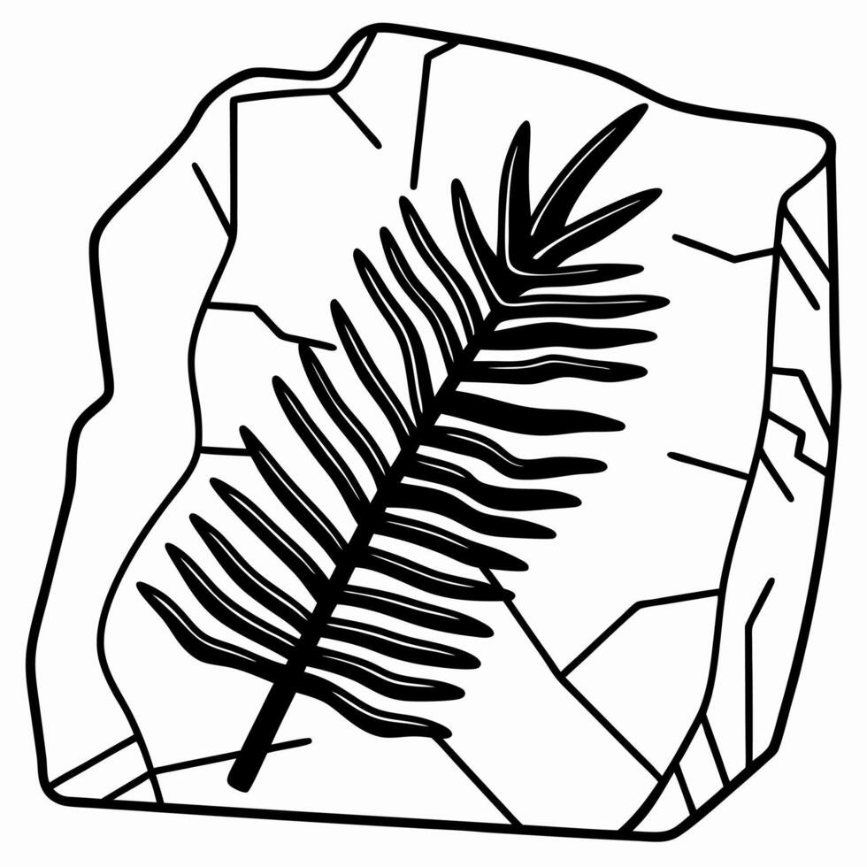 Black fern fossil illustration in transparent crystal structure vector