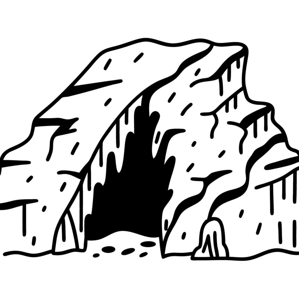 natural cave entrance illustration rocky formation with stalactites and shadows adventure, exploration, underground environment vector