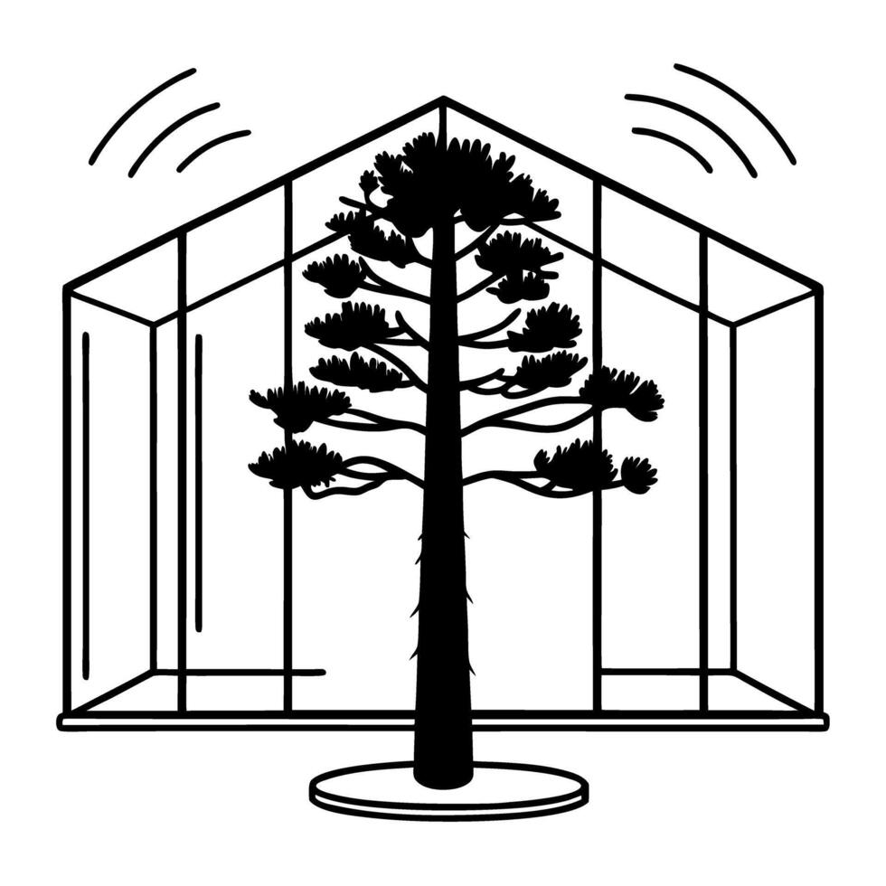 Wireless communication concept with tree inside glass building structure, innovative technology in nature vector