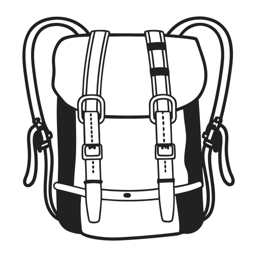 stylish backpack illustration with adjustable straps and buckles trendy accessory for travel, outdoor adventure, and everyday use vector