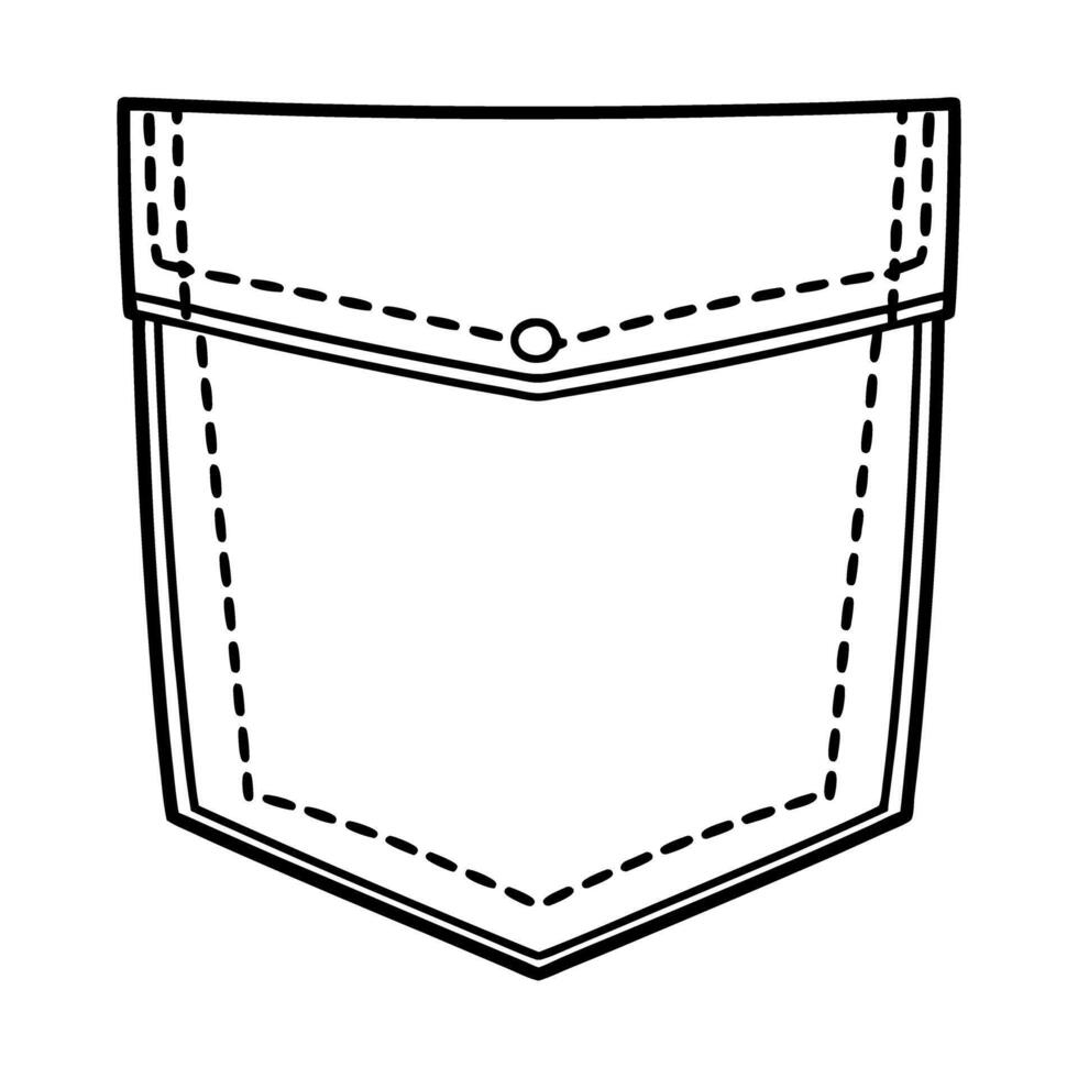 Outlined pocket illustration with stitching details simple black and white line art design vector
