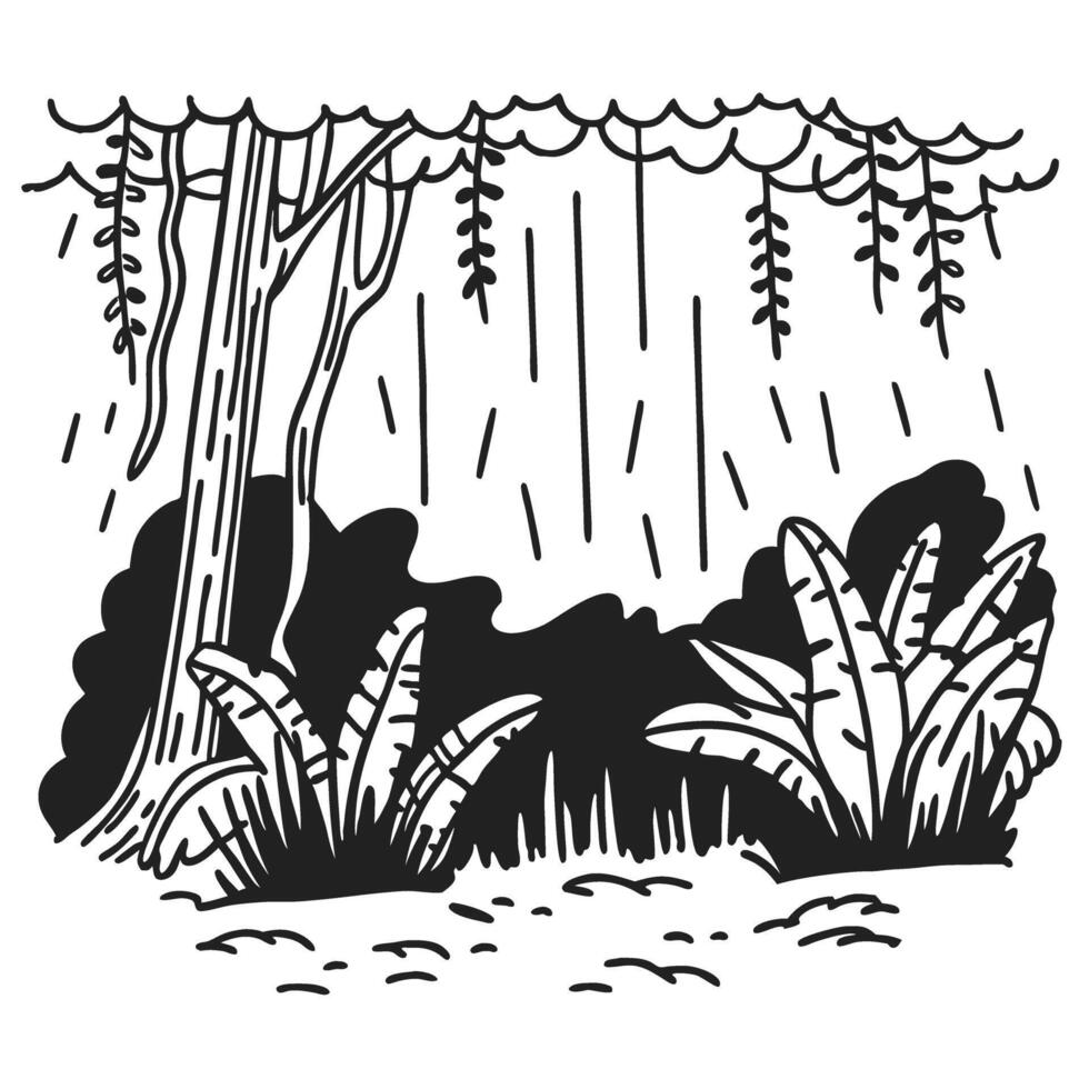 rainforest illustration with lush vegetation and rain jungle canopy, tropical ecosystem, nature's diversity vector