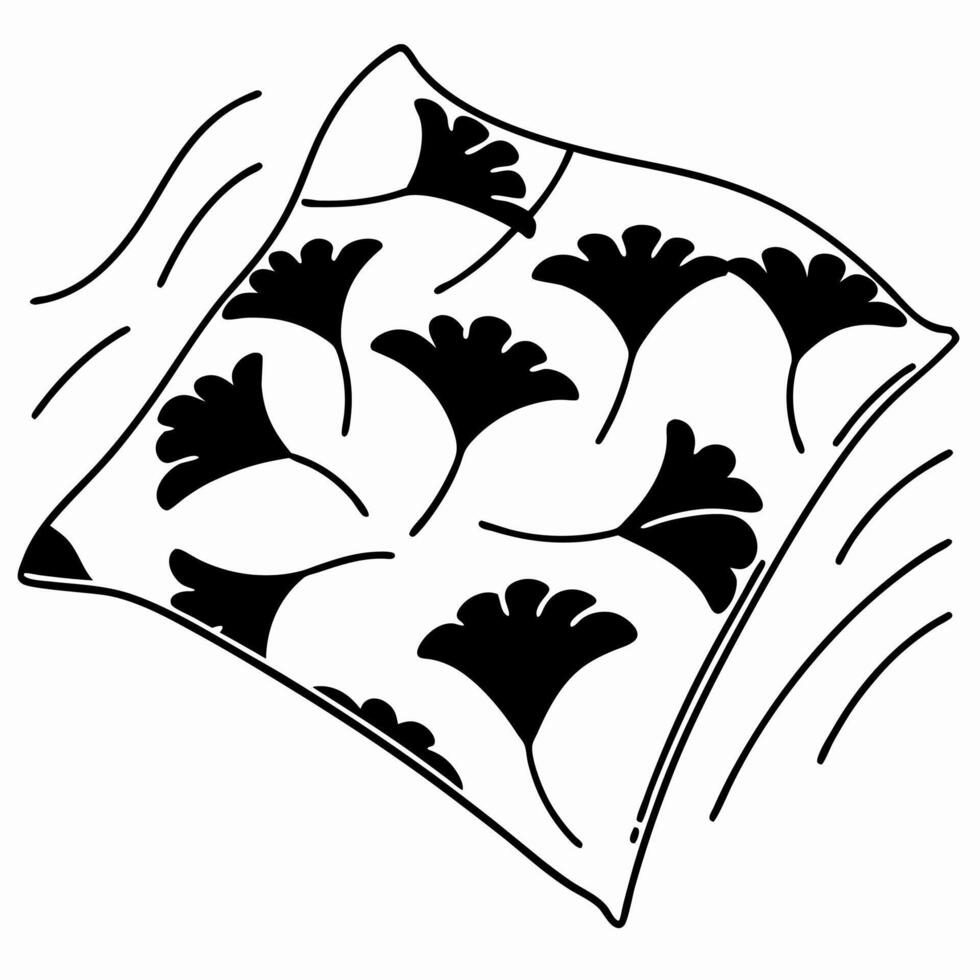 abstract leaf patterned pillow design monochrome decorative home accessory, minimalist black and white illustration vector