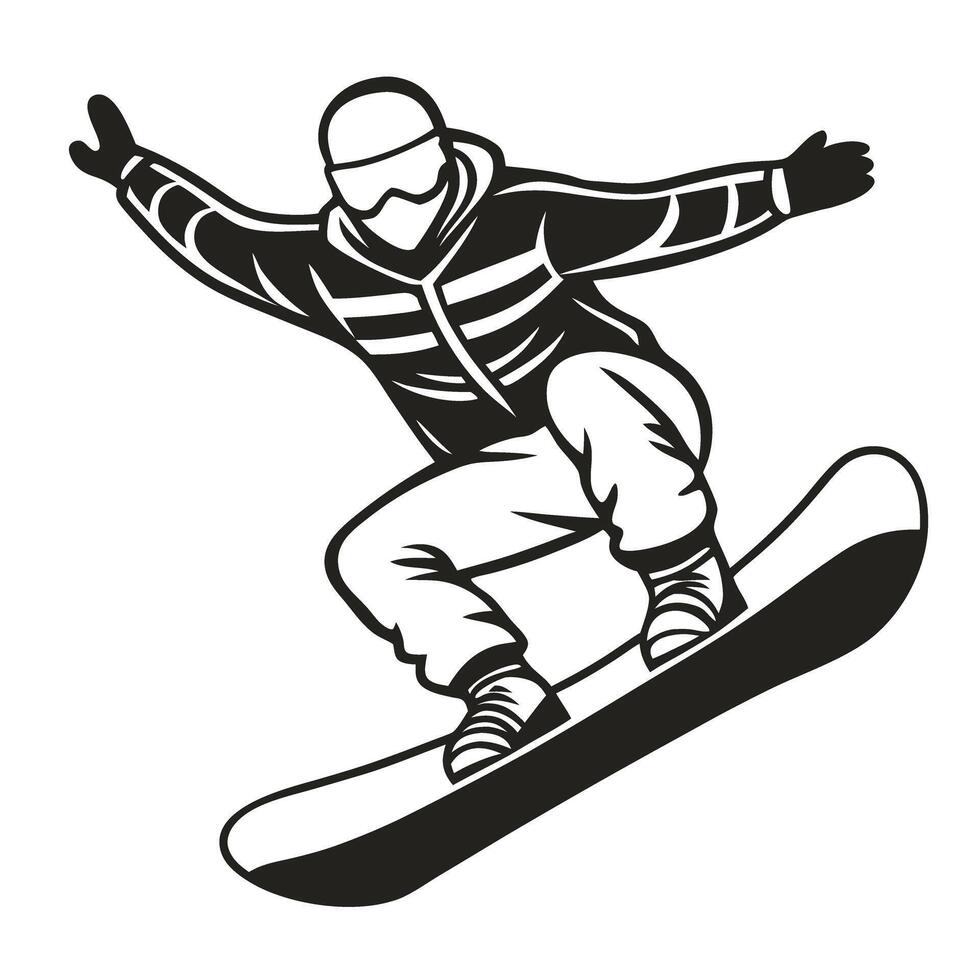 snowboarder leap in action silhouette winter sports, extreme adventure enthusiast, skillful freestyle performance vector