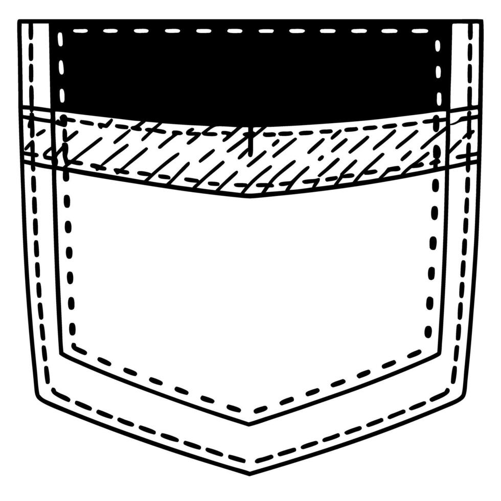 Minimalist pocket illustration simple black and white stitched design, clothing vector