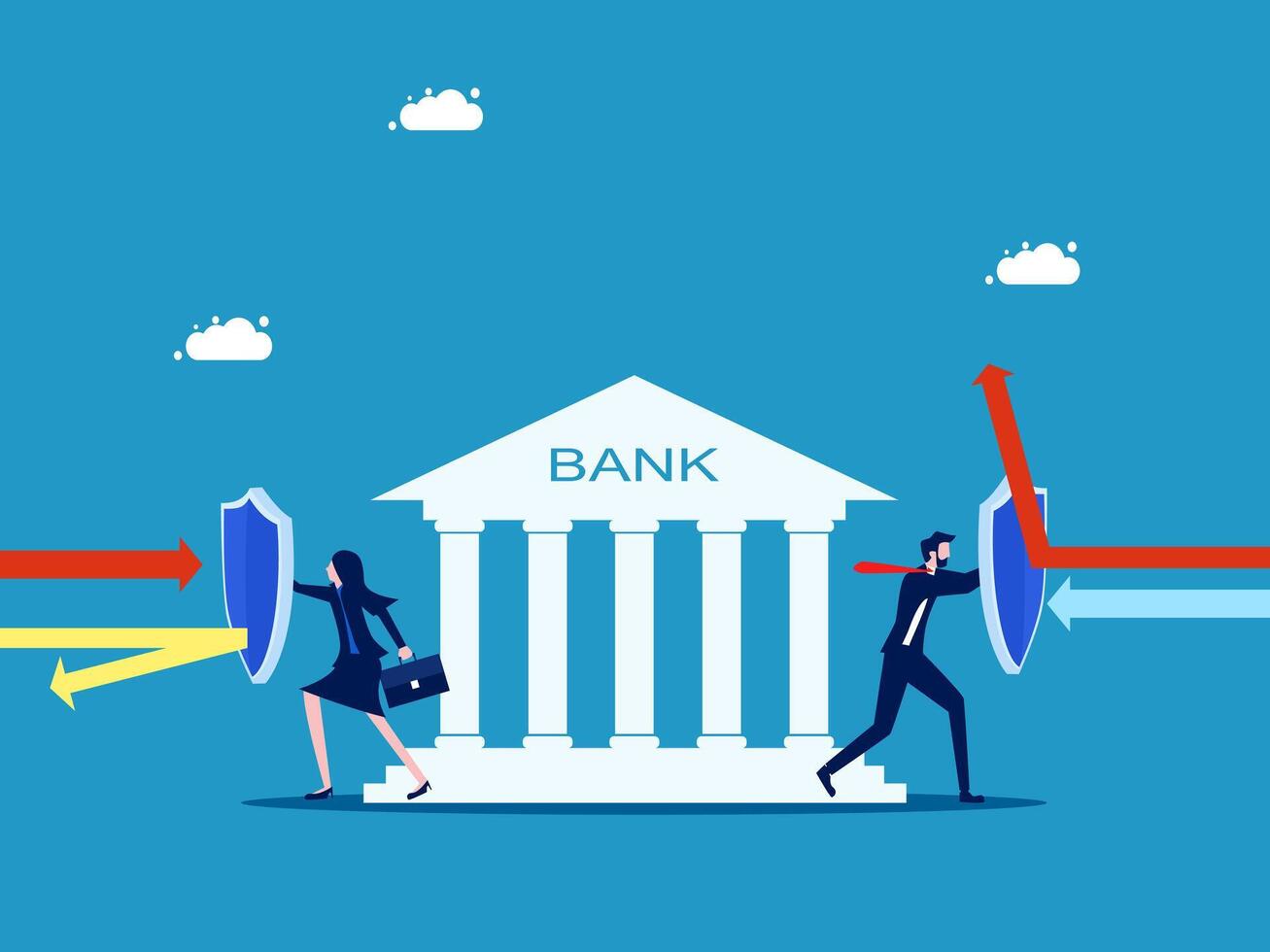 business team holding shield to protect bank vector