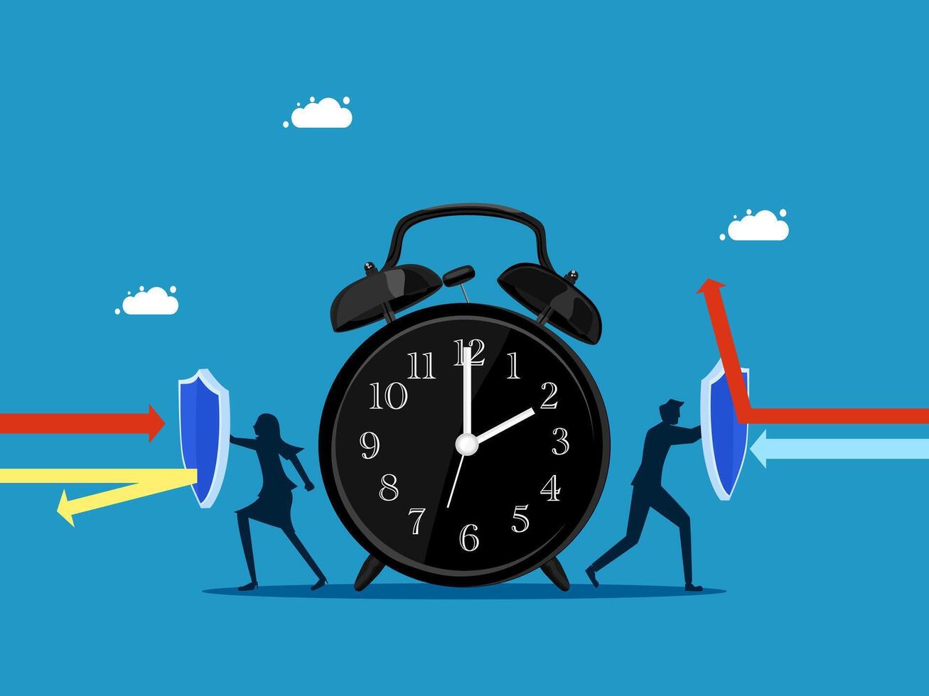 protection team holding shield to protect clock vector