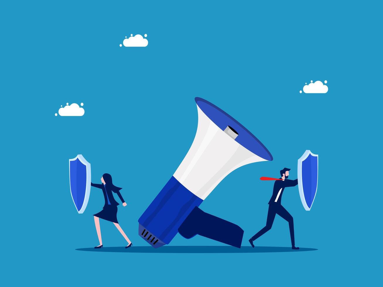 business people with megaphone and shield vector