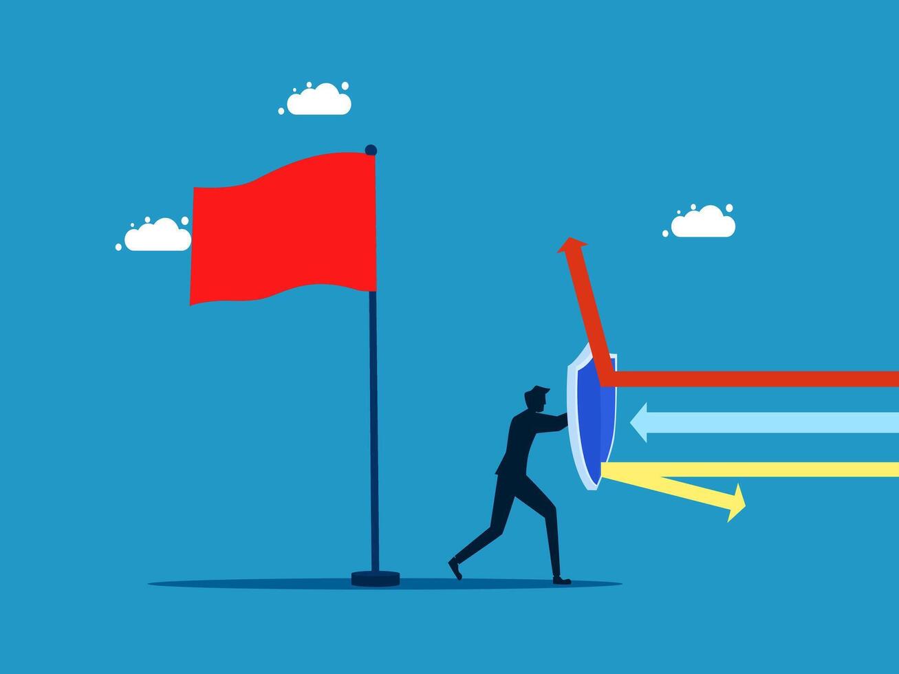 businessman running to the red flag vector
