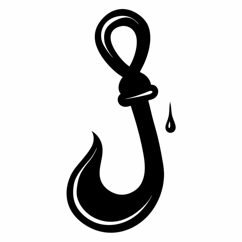 Stylized Fishing Hook Icon with Curved Design and Droplet Detail vector