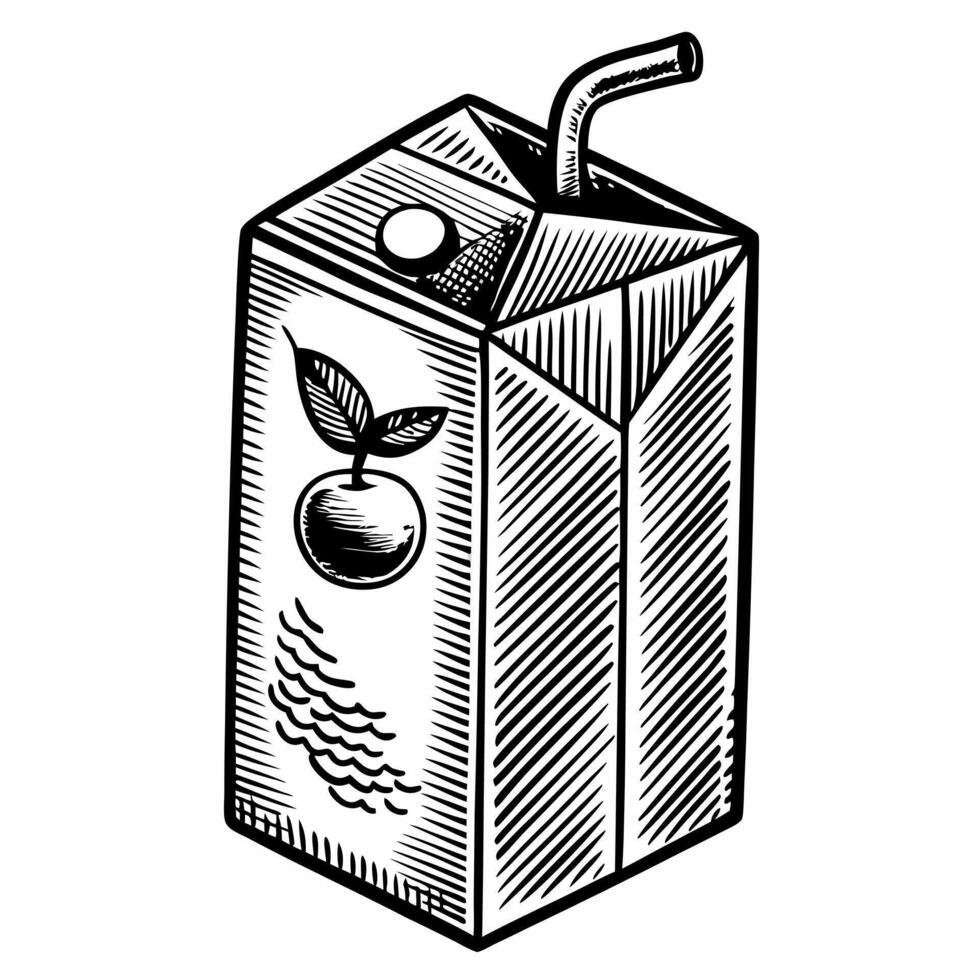 Hand Drawn Juice Box Illustration with Straw and Leaf Design vector