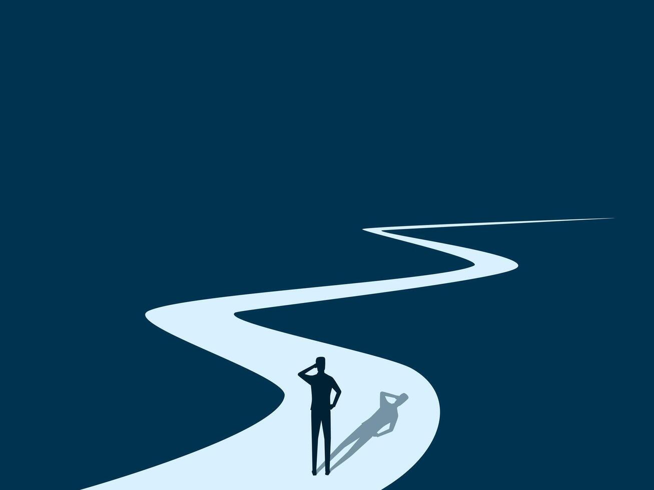 Businessman standing deciding on a long and complicated road vector