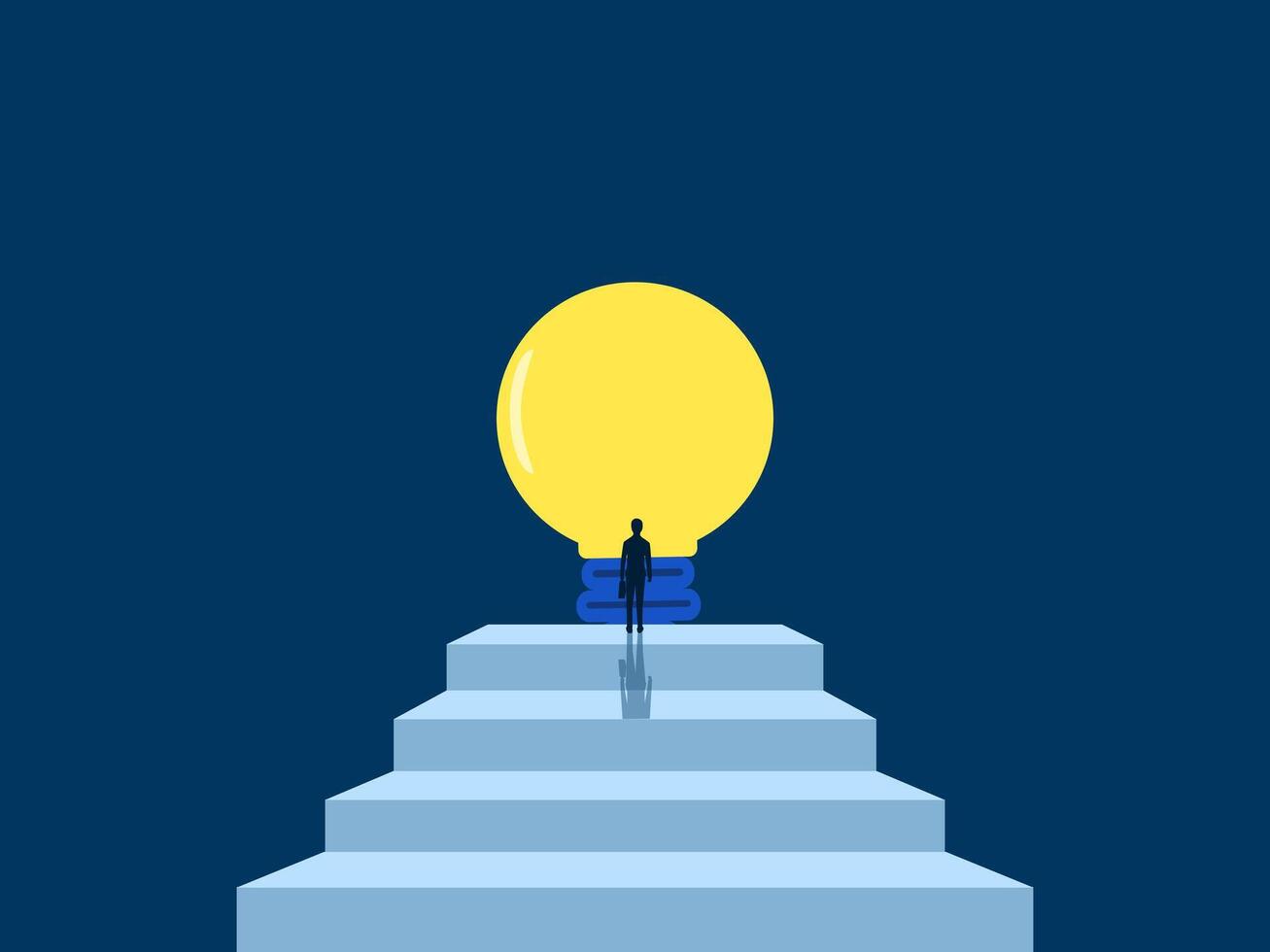 Found a solution, Businessman on stairs to find the light bulb of knowledge vector