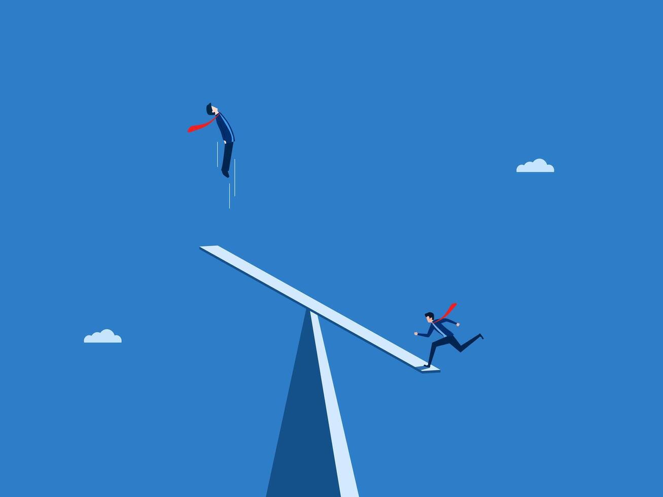 Support colleagues, Two businessmen on a seesaw. vector