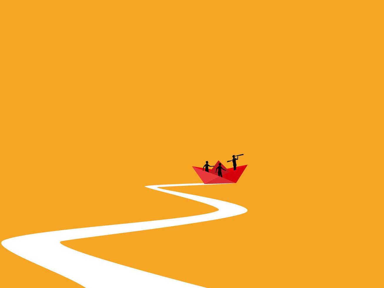 Vision, Leader, Businessman team on paper boat sailing forward vector