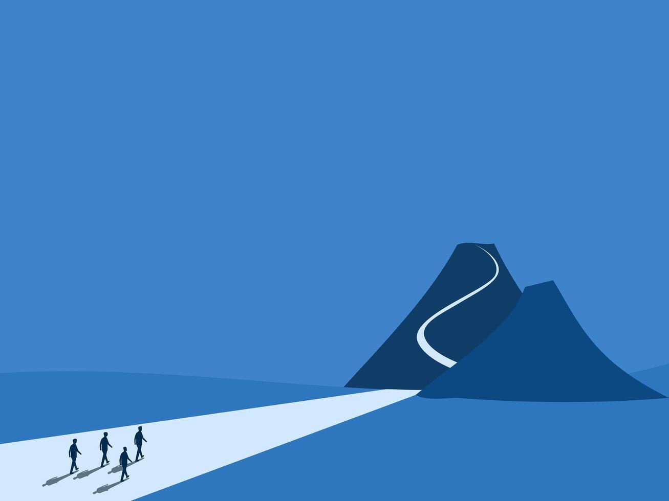 Determination, ambition, team of businessmen go to conquer the mountain vector