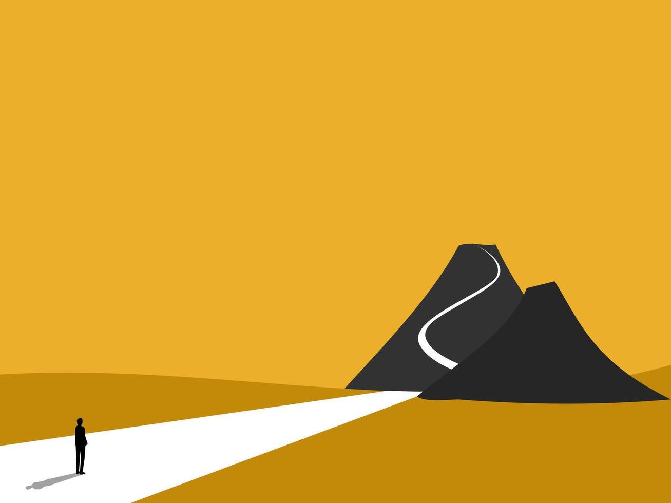 ambitious businessman sees a path to a high mountain vector